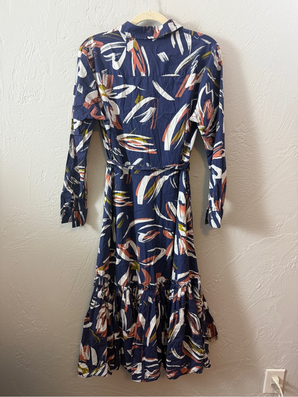 Shoshanna Floral-Print Pleated-Hem Tori Midi Dress Blue Long Sleeve Shirtdress - Picture 8 of 8